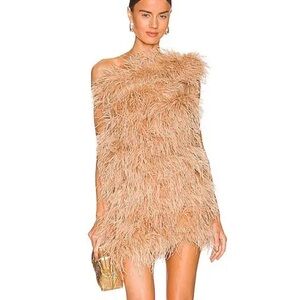 The bar Andre feather mini dress one shoulder nude beige 2 XS *blogger*
